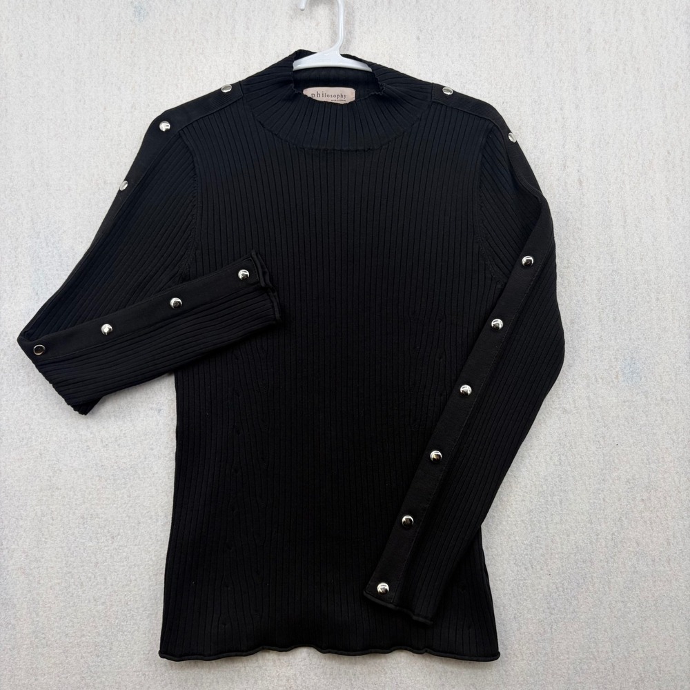 Philosophy Republic Clothing Black Ribbed Mock Neck Snap Sleeve Sweater Large